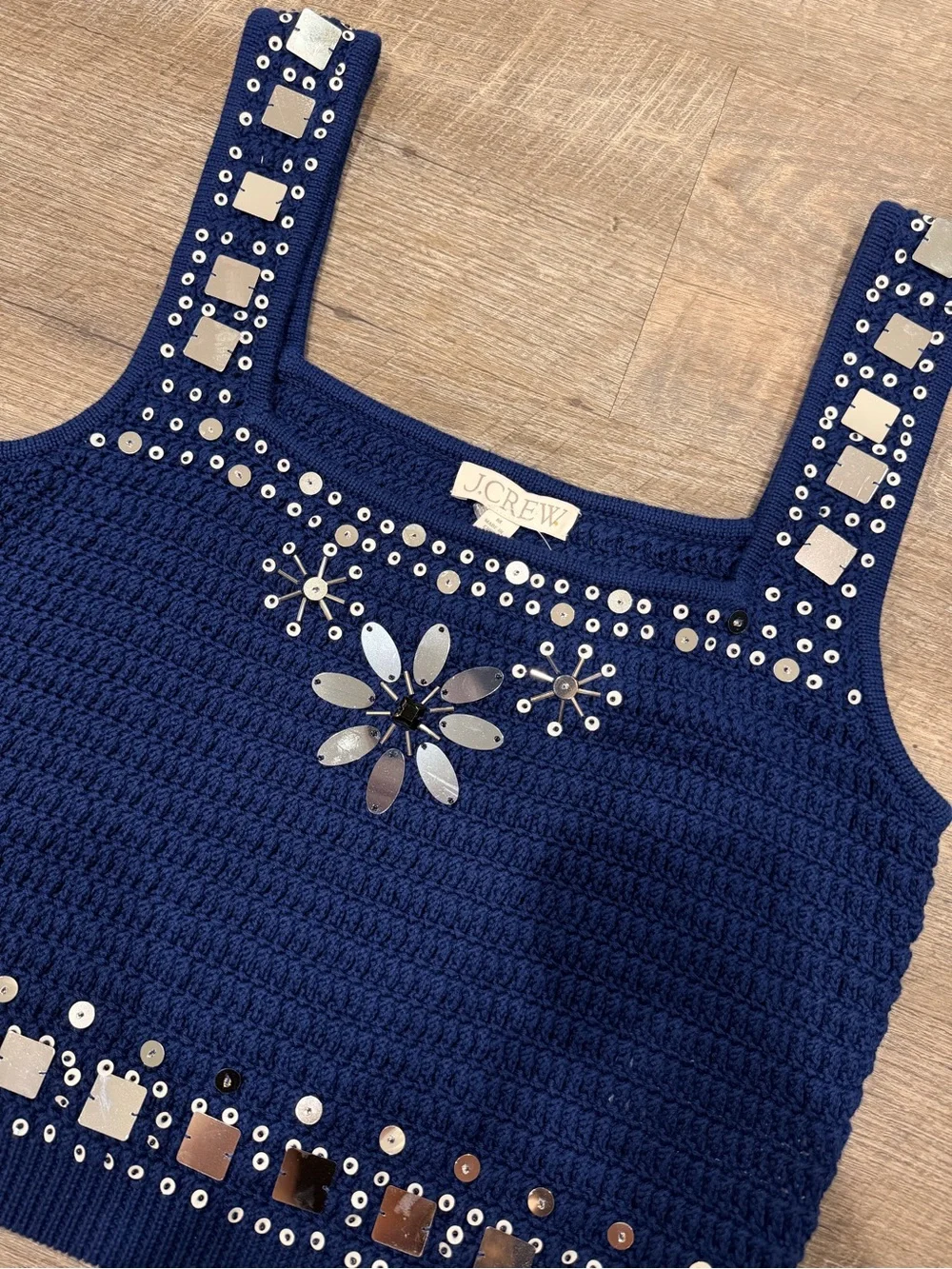 J.Crew Hand-Embellished Mirror Sweater Tank NWT Size M 100% Cotton Coastal Chic
